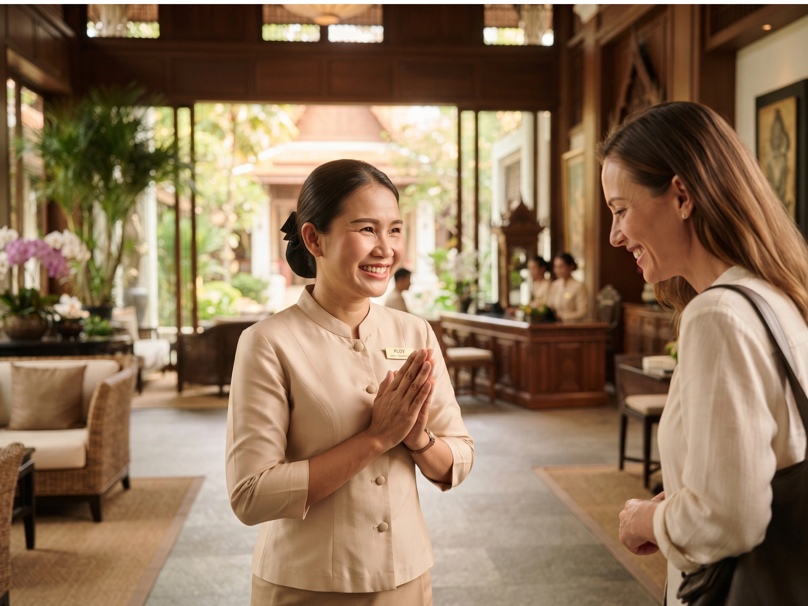 ทีมงานผู้ให้บริการกำลังต้อนรับลูกค้า